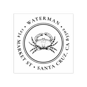 Hand-drawn Crab Round Nautical Return Address Rubber Stamp