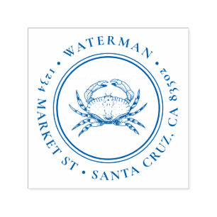 Hand-drawn Crab Round Nautical Return Address Self-inking Stamp