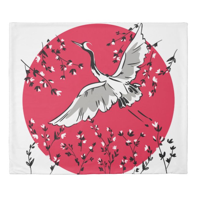 Hand drawn Crane bird, Graphic illustration bird a Duvet Cover (Front)