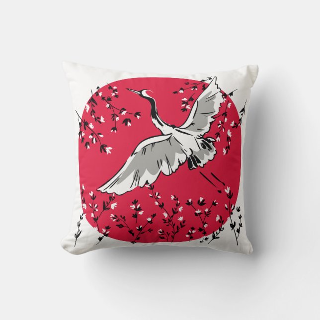 Hand drawn Crane bird, Graphic illustration bird a Throw Pillow (Front)