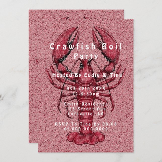 Hand drawn Crawfish Boil Party Invitation (Front/Back)