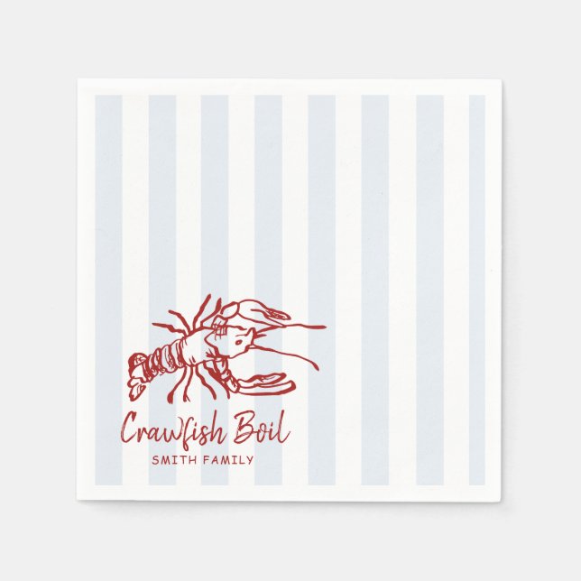 Hand Drawn Crawfish Boil party Napkins (Front)