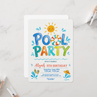 Hand Drawn Crayon Pool Party Invitation