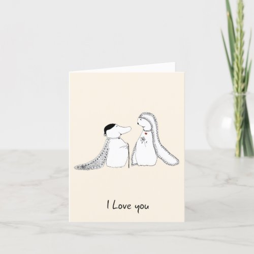 Hand Drawn Cream Colored Doodle Love You Card 