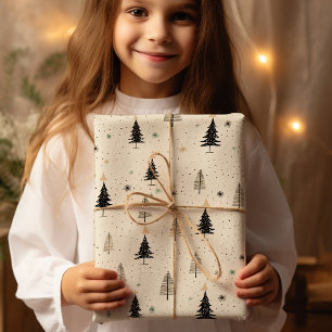 Hand Drawn Cream Pine Tree Wrapping Paper
