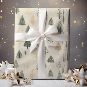 Hand Drawn Cream Pine Tree Wrapping Paper