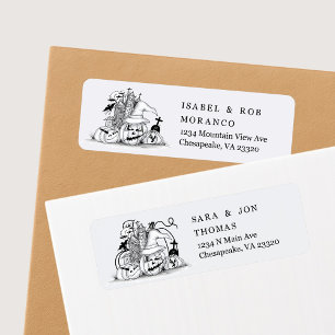 Hand Drawn Creepy Haunted House Halloween Party Label