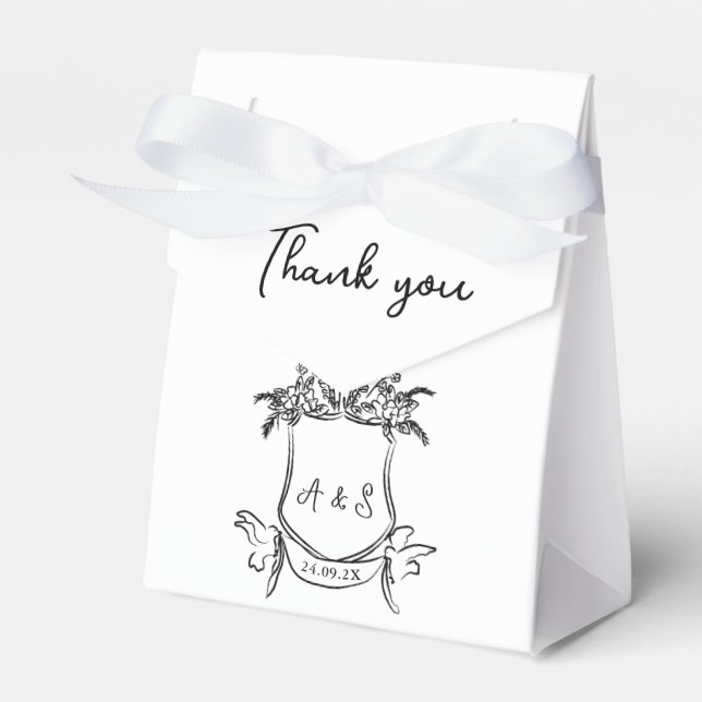 Hand drawn Crest Black White Wedding Favor Box (Front Side)