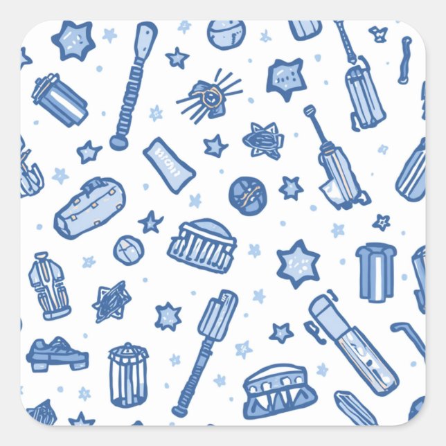 Hand Drawn Cricket Doodle Seamless Pattern Fun Spo Square Sticker (Front)