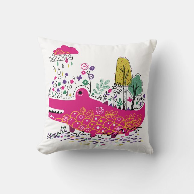 Hand Drawn Crocodile Wild Art Throw Pillow (Front)