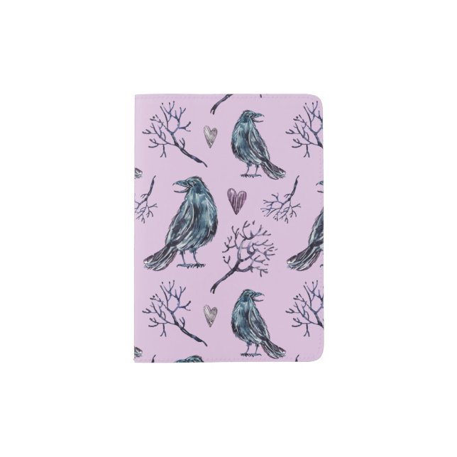 Hand Drawn Crow Pattern Passport Holder (Front)