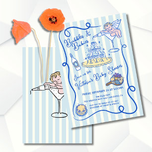 Hand drawn cupid champagne Baby Shower Invitation