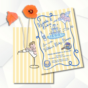 Hand drawn cupid champagne Baby Shower Invitation
