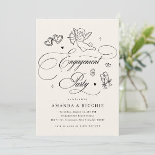 Hand Drawn Cupid Cherub Vintage Engagement Party Invitation