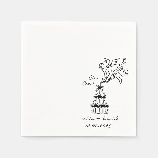 Hand Drawn Cupid Icon Cocktail Wedding Napkins (Front)