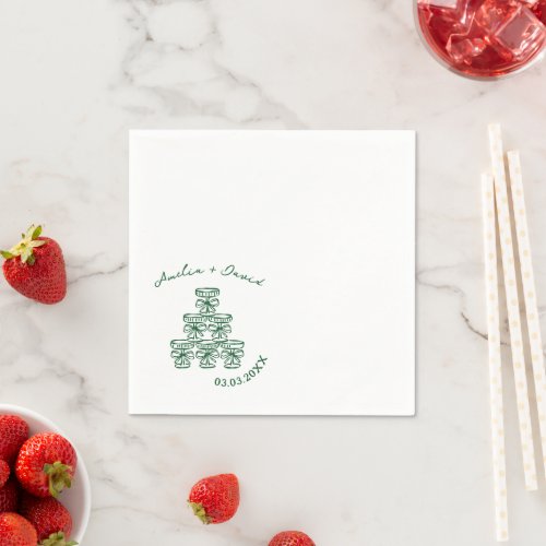 hand drawn Custom Champagne Tower Cocktail Wedding Napkins