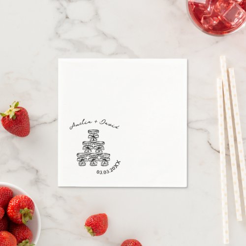 hand drawn Custom Champagne Tower Cocktail Wedding Napkins