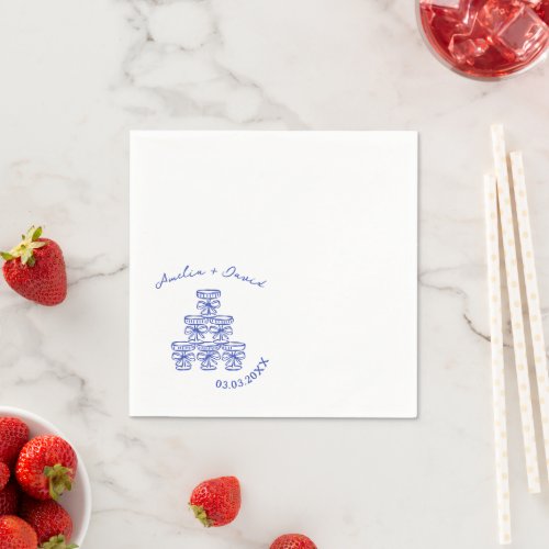 hand drawn Custom Champagne Tower Cocktail Wedding Napkins