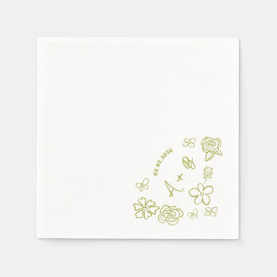 Hand Drawn Custom Floral Wedding Cocktail Napkins