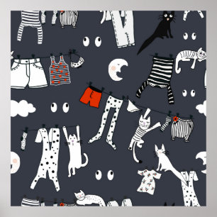 Hand drawn cute cartoon seamless pattern illustrat poster