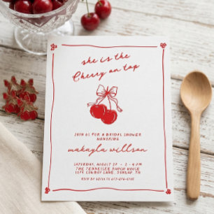 Hand Drawn Cute Cherry On Top Red Bridal Shower Invitation