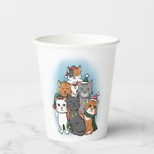 Hand drawn Cute Christmas Cats  Paper Cups