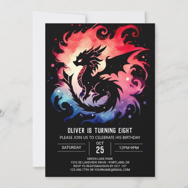 Hand Drawn Cute Dragon Birthday Celebration Invitation (Front)