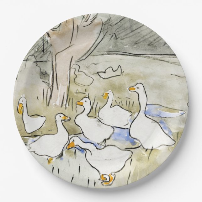 Hand Drawn Cute Duck Photos White Duck Clipart Fam Paper Plates (Front)