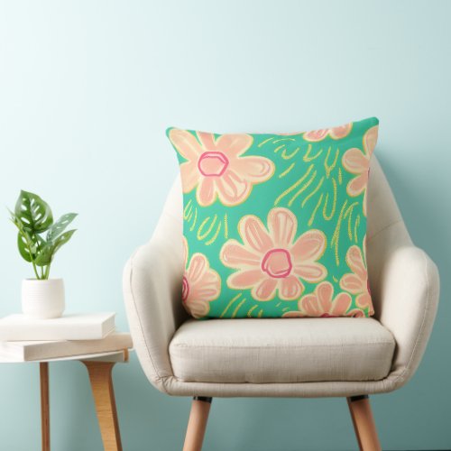 Hand Drawn cute floral print Throw Pillow