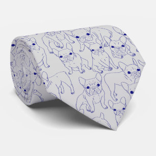 Hand Drawn Cute Frenchies Collage Neck Tie