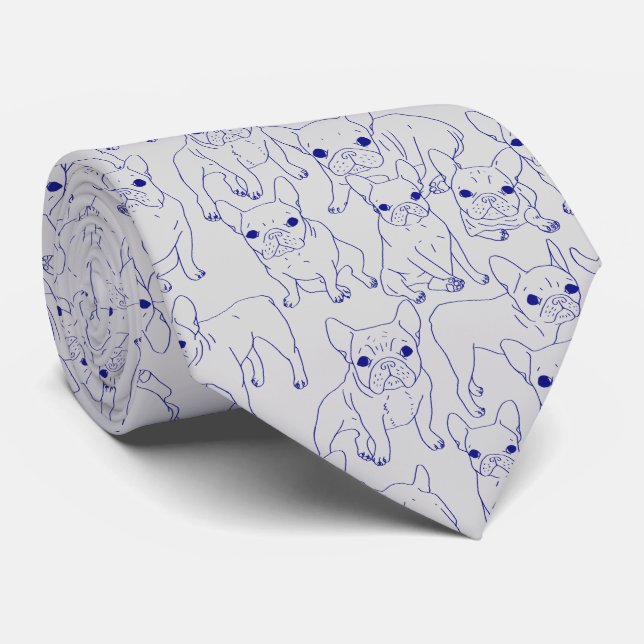 Hand Drawn Cute Frenchies Collage Neck Tie (Rolled)