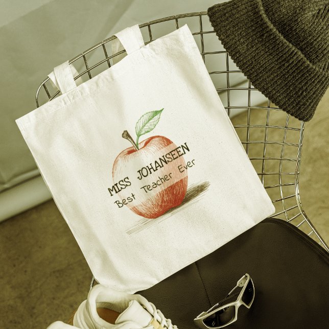 Hand Drawn Cute & Fun Red Apple Best Teacher Ever  Tote Bag (Creator Uploaded)