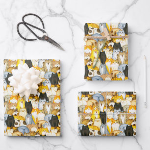 Hand Drawn Cute Kittens Pattern Pet Cats Wrapping Paper Sheets
