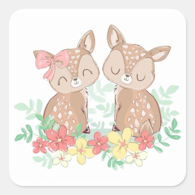 Hand Drawn Cute Little Deer Square Sticker (Front)