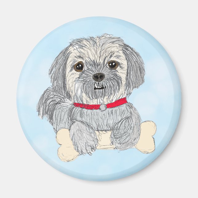 Hand drawn cute little Shiatsu or Llaso Apso Dog Magnet (Front)