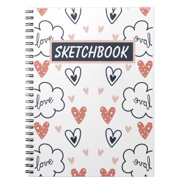 Hand Drawn Cute Pattern pink and white sketchbook Notebook (Front)