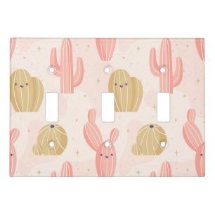 hand drawn  cute pink cactus light switch cover