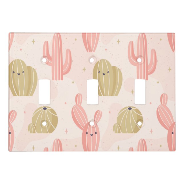 hand drawn  cute pink cactus light switch cover (Front)