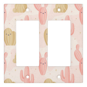 hand drawn cute pink cactus light switch cover