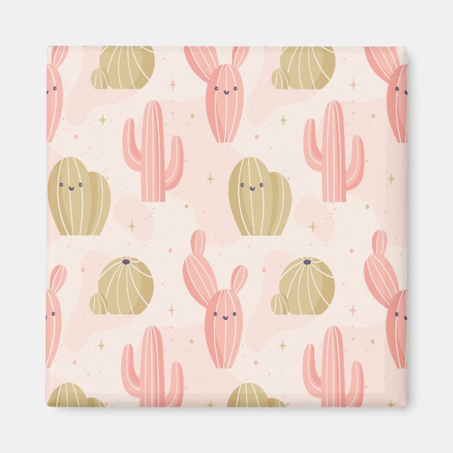 hand drawn  cute pink cactus magnet (Front)