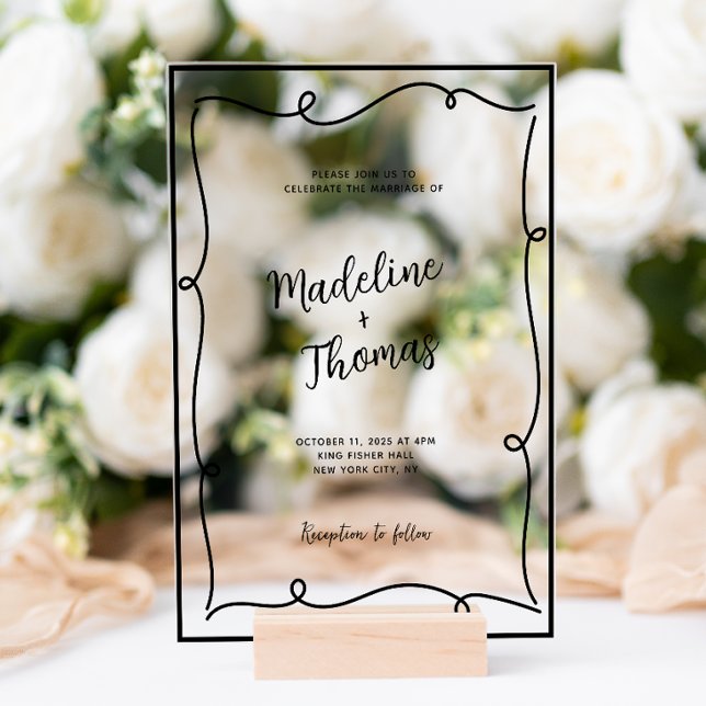 Hand Drawn Cute Script Whimsical Wedding Acrylic Invitations (Creator Uploaded)