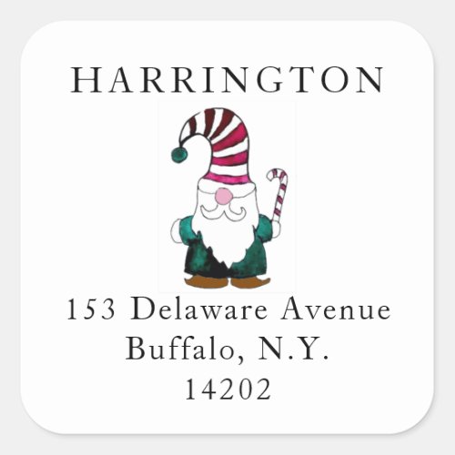 Hand_Drawn Cute Watercolor Gnome Return Address Square Sticker