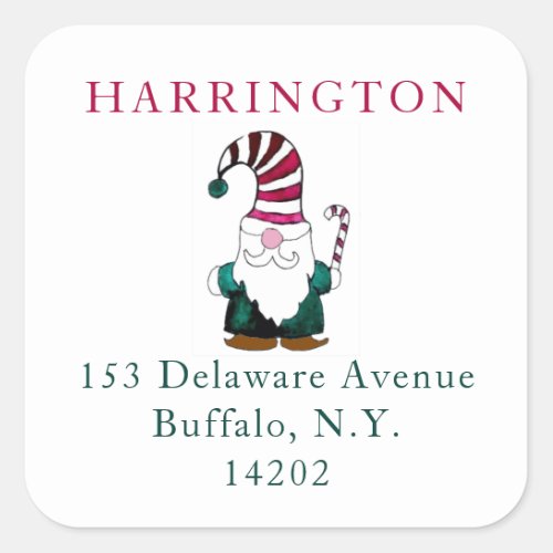 Hand_Drawn Cute Watercolor Gnome Return Address  Square Sticker