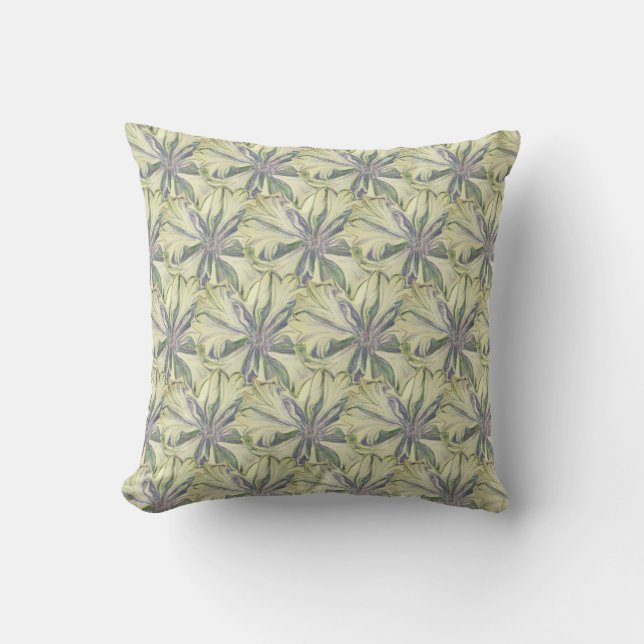 Hand-drawn Cyanus Flower Throw Pillow (Front)