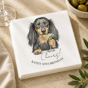 Hand Drawn Dachshund Dirty Martini Doodle Cocktail Napkins