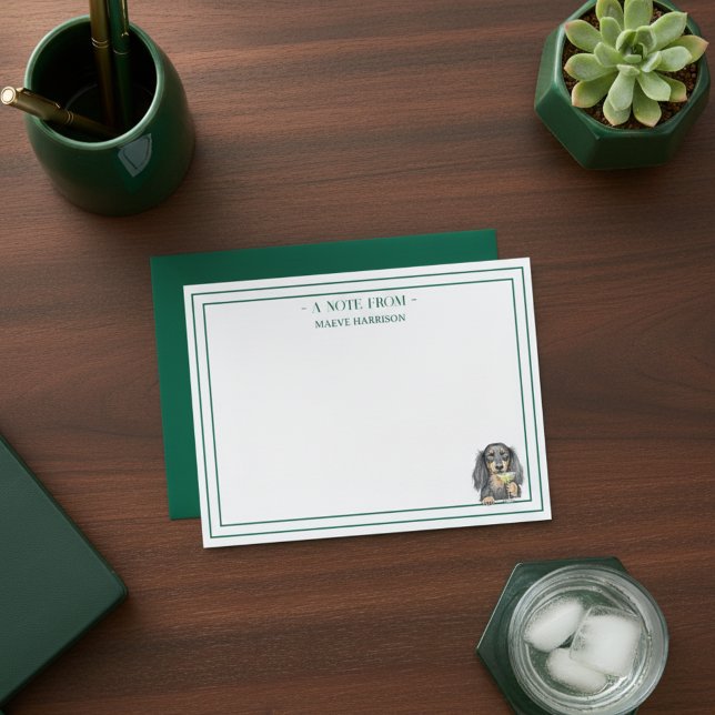 Hand Drawn Dachshund Martini Flat Note Card (Gift custom stationery to the dog lover in your life!)