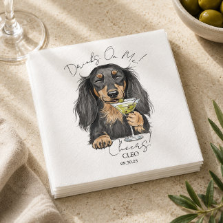 Hand Drawn Dachshund Martini Open Bar Cocktail Napkins