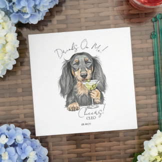 Hand Drawn Dachshund Martini Open Bar Cocktail Napkins