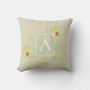 Hand-drawn Daisies Monogram Throw Pillow
