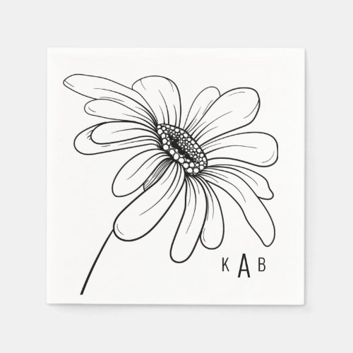 Hand_Drawn Daisy Monogram White Cocktail Napkins